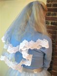 Kate - Handmade Blue Oval Veil With White Lace Trim 1 small