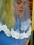 Kate - Handmade Blue Oval Veil With White Lace Trim 2 small