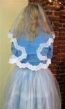 Kate - Handmade Blue Oval Veil With White Lace Trim 3 small