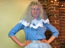 Kate - Handmade Blue Oval Veil With White Lace Trim 4 small