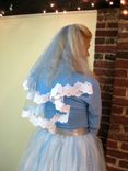 Kate - Handmade Blue Oval Veil With White Lace Trim 5 small