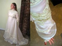 Michelle - 1970s Wedding Gown Renaissance Prairie Organza Lace Crochet Detail And Veil 2 small
