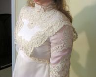 Michelle - 1970s Wedding Gown Renaissance Prairie Organza Lace Crochet Detail And Veil 3 small