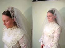 Michelle - 1970s Wedding Gown Renaissance Prairie Organza Lace Crochet Detail And Veil 5 small