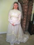 Michelle - 1970s Wedding Gown Renaissance Prairie Organza Lace Crochet Detail And Veil 6 small