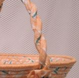 Cloth Basket W/Handle - Coiled - Clothesline Handwrapped In Fabric. Small Round - Peach. 3 small
