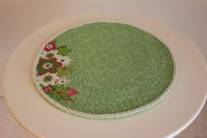 Center Piece - Table Topper - Fabric Art - Fabric Wrapped Clothesline. Lace Edging 3 small