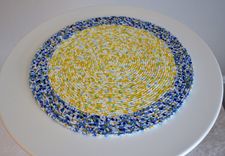 Table Center Piece - Table Topper - Fabric Art - Fabric Wrapped Clothesline. Beaded Accent 3 small