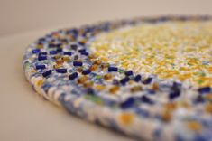 Table Center Piece - Table Topper - Fabric Art - Fabric Wrapped Clothesline. Beaded Accent 4 small