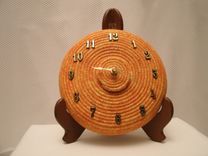 Wall Clock. Fabric Wrapped Clothesline. Shades Of Orange With Gold Flecks 2 small