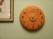 Wall Clock. Fabric Wrapped Clothesline. Shades Of Orange With Gold Flecks 3 small