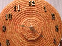 Wall Clock. Fabric Wrapped Clothesline. Shades Of Orange With Gold Flecks 4 small