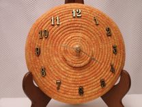 Wall Clock. Fabric Wrapped Clothesline. Shades Of Orange With Gold Flecks 1 small
