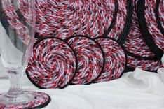 Placemat Set. Fabric Wrapped Clothesline. Dining. Tableware. Four (4) Piece Set 2 small