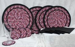 Placemat Set. Fabric Wrapped Clothesline. Dining. Tableware. Four (4) Piece Set 1 small