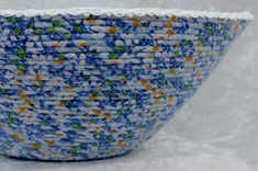 Fabric Bowl - Fabric Art - Home Decor - Wrapped Clothesline - Large Daisy V-Shaped Bowl 2 small