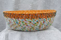 Fabric Bowl - Fabric Art - Wrapped Clothesline - Large Round  - Home Decor - Melon, Greens 2 small