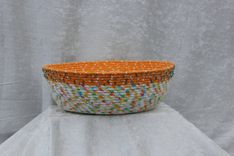 Fabric Bowl - Fabric Art - Wrapped Clothesline - Large Round  - Home Decor - Melon, Greens 3 small