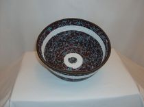 Fabric Bowl - Coiled - Medium Round - Brown/Turquiose With Shimmery White Accent Fabric 1 small