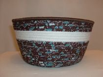 Fabric Bowl - Coiled - Medium Round - Brown/Turquiose With Shimmery White Accent Fabric 3 small