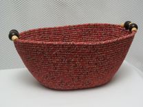 Fabric Oval Bowl - Coiled - Medium Oval - Rust/Brown/Cream. Wooden Handles 2 small