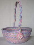 Cloth Basket W/Handle - Coiled - Wrapped Clothesline - Small Round -Pink/Purple/Blue/Yellow Pastels 2 small