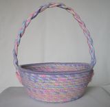 Cloth Basket W/Handle - Coiled - Wrapped Clothesline - Small Round -Pink/Purple/Blue/Yellow Pastels 5 small