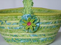 Cloth Basket W/Handle - Coiled - Wrapped Clothesline - Small Roud - Lime Green 1 small