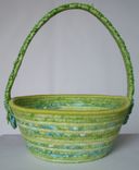 Cloth Basket W/Handle - Coiled - Wrapped Clothesline - Small Roud - Lime Green 5 small
