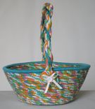 Cloth Basket W/Handle - Coiled - Wrapped Clothesline - Small Round -Turquoise/Pink/Blue 1 small