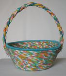 Cloth Basket W/Handle - Coiled - Wrapped Clothesline - Small Round -Turquoise/Pink/Blue 4 small