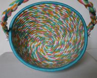 Cloth Basket W/Handle - Coiled - Wrapped Clothesline - Small Round -Turquoise/Pink/Blue 5 small