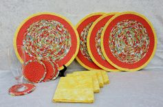 Fabric Placemats - Wrapped Clothesline - Coiling - Dining - 4 Pc Set -  Oranges And Yellows 1 small