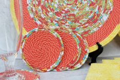 Fabric Placemats - Wrapped Clothesline - Coiling - Dining - 4 Pc Set -  Oranges And Yellows 4 small