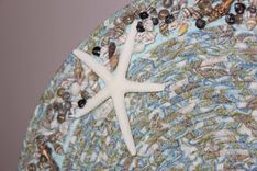 Center Piece - Table Topper - Fabric Wrapped Clothesline - Shell Accents 2 small