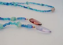 Long. Tie On Necklace. Beach Jewelry. Ocean Blue And Pink. Surfboard Charms. Made In Maui. 2 small