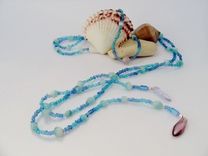 Long. Tie On Necklace. Beach Jewelry. Ocean Blue And Pink. Surfboard Charms. Made In Maui. 1 small