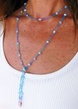 Long. Tie On Necklace. Beach Jewelry. Ocean Blue And Pink. Surfboard Charms. Made In Maui. 4 small