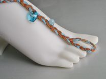 Tan Deerskin Slave Anklet. Boho Chic. Blue Heart Swarovski Crystal. Beach Jewelry. Made In Maui. 2 small