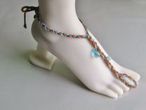 Tan Deerskin Slave Anklet. Boho Chic. Blue Heart Swarovski Crystal. Beach Jewelry. Made In Maui. 3 small