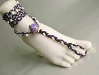 Barefoot Sandals. Black Deerskin, Purple And White Hemp Hand Braided. Soleless. Foot Jewelry. 2 small