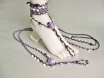 Barefoot Sandals. Black Deerskin, Purple And White Hemp Hand Braided. Soleless. Foot Jewelry. 3 small