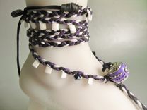 Barefoot Sandals. Black Deerskin, Purple And White Hemp Hand Braided. Soleless. Foot Jewelry. 4 small