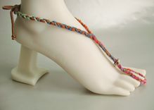 Slave Anklet.Tan Deerskin Hand Braided With Rainbow Colors Hemp. Foot Jewelry. Petit Feet. 1 small