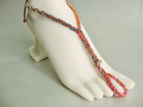 Slave Anklet.Tan Deerskin Hand Braided With Rainbow Colors Hemp. Foot Jewelry. Petit Feet. 2 small