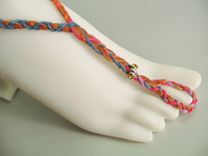 Slave Anklet.Tan Deerskin Hand Braided With Rainbow Colors Hemp. Foot Jewelry. Petit Feet. 3 small