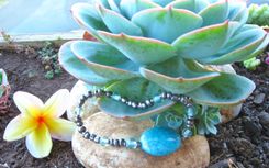 Beach Jewelry. Nautical. Turquoise Color Stretchy Bracelet. Made With Aloha. One Of A Kind. 2 small
