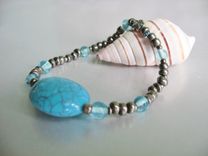 Beach Jewelry. Nautical. Turquoise Color Stretchy Bracelet. Made With Aloha. One Of A Kind. 3 small