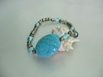 Beach Jewelry. Nautical. Turquoise Color Stretchy Bracelet. Made With Aloha. One Of A Kind. 4 small