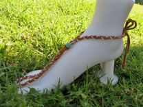 Tan Deerskin Hand Braided Barefoot Sandals. Slave Anklets. Boho Chic. Turtle Charms. Dancer Jewelry. 3 small